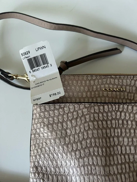 Coach Metallic Taupe Faux Croc Crossbody Bag - Picture 2 of 4